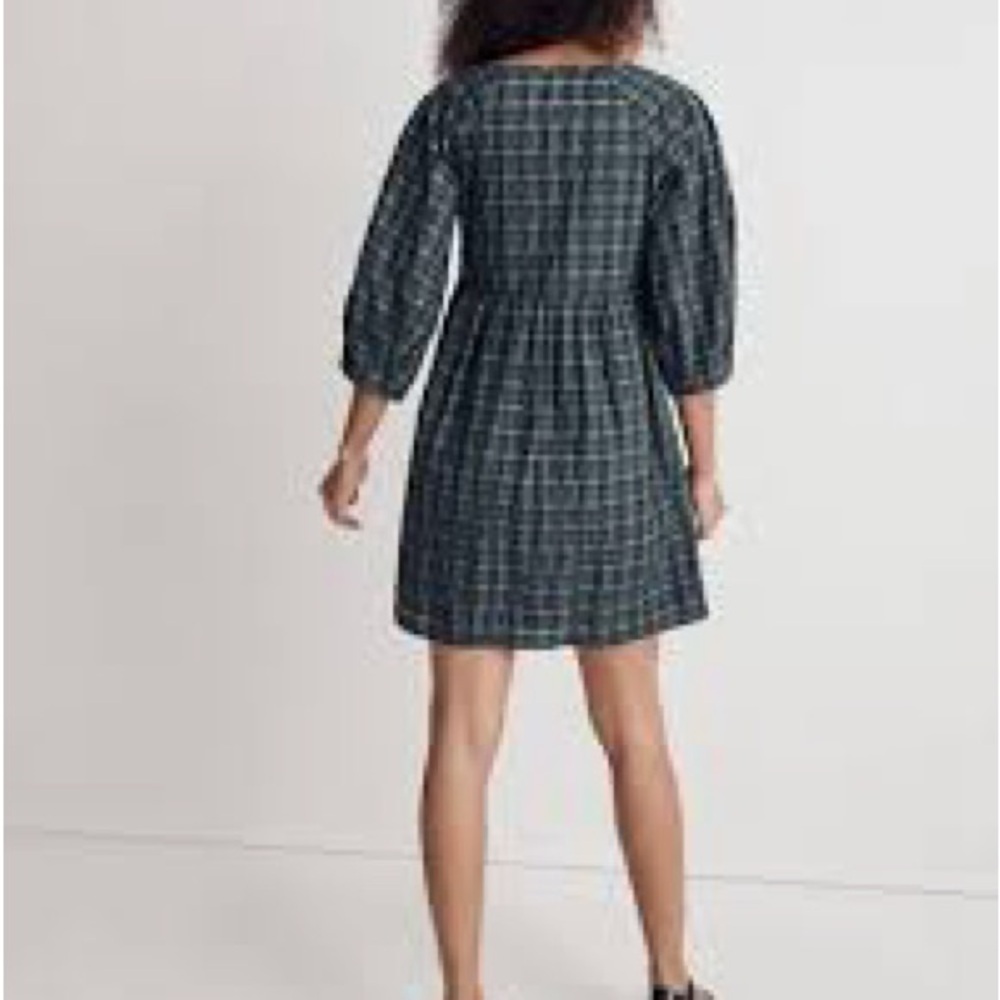 Madewell Marianna Puff-Sleeve Mini Dress in Plaid size large - Picture 2 of 13